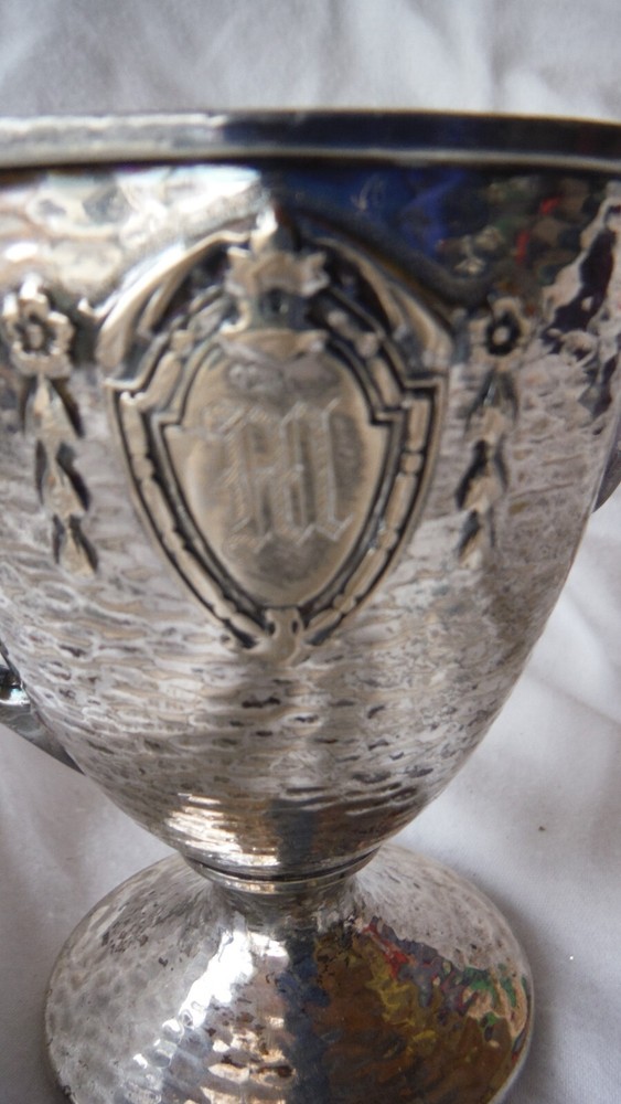 MCM Sheffield Creamer & Sugar Hammered Silverplate w/ Shield "M" Monogram - EUC