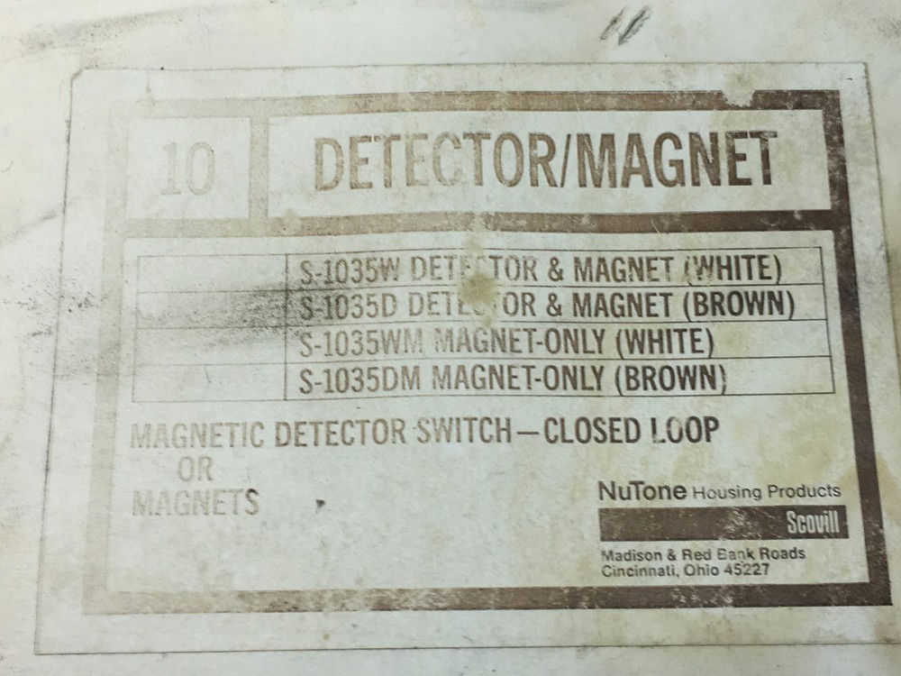 NuTone S-1035W Magnet & Magnetic Detector Switch Combination Closed Loop