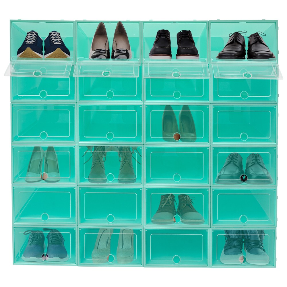 24 Pack Green Stackable Shoe Boxes Shoe Storage Box Shoe Storage Organizer