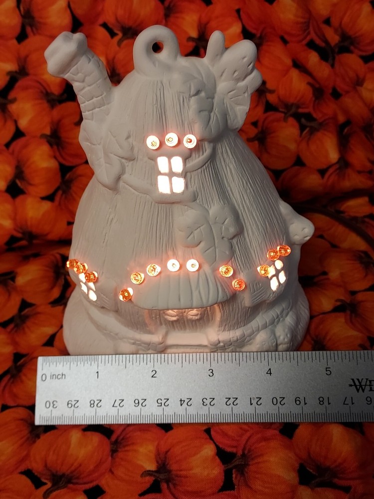 Ceramic Bisque Ready to Paint Pumpkin House with (2) Small Ghost & light Kit