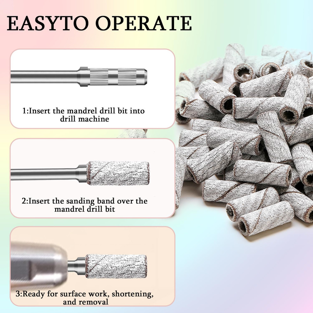 100Pcs Nail Drill Bits Small Sanding Bands with Upgrade 3.1Mm Mandrel Bit, 240 E
