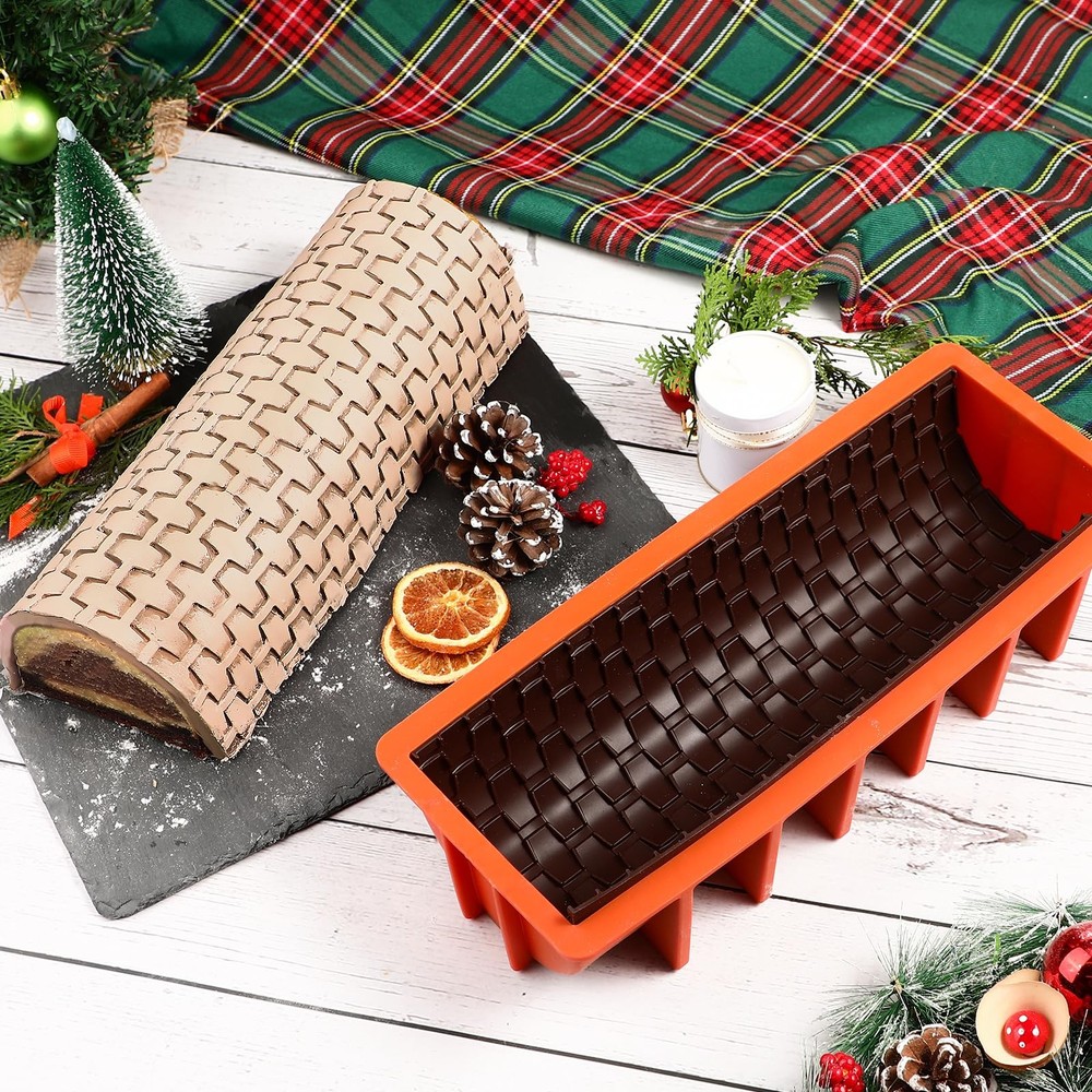 Webake Yule Log Cake Pan Silicone Mold with 2 Bark Log,
