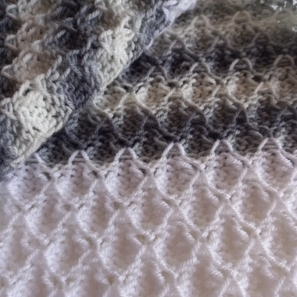 Hand Knitted White and Grey Baby Blanket