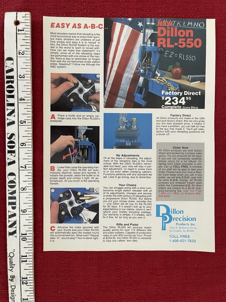 Vintage 1986 Print Ad Dillon Precision Reloader RL-550 Ammo Reloading Tools