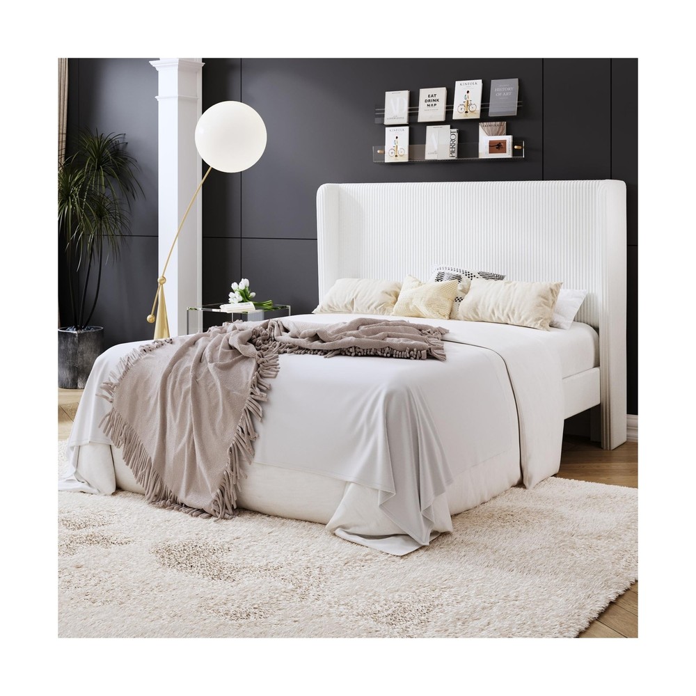 SHA CERLIN Queen Size Corduroy Upholstered Platform Bed Frame with Vertical C...