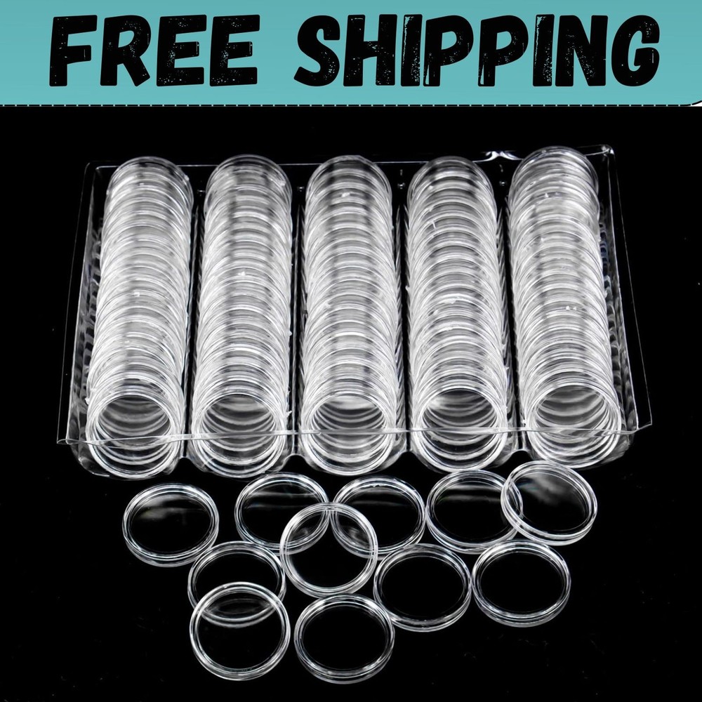 100Pack Coin Holder 25Mm Clear Capsules Storage Box Display Case for US Quarters