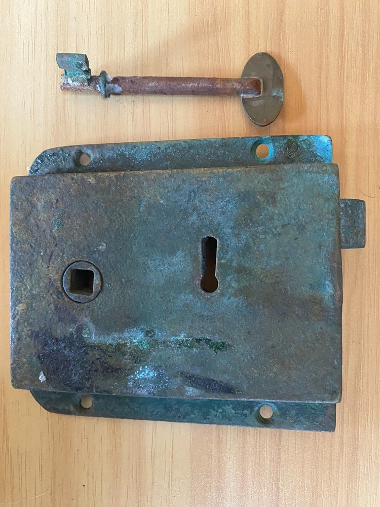 Unique Old Vintage Iron Door Latch & Key Antique