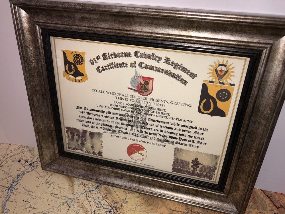 91ST AIRBORNE CAVALRY REGIMENT / COMMEMORATIVE - CERTIFICATE OF COMMENDATION