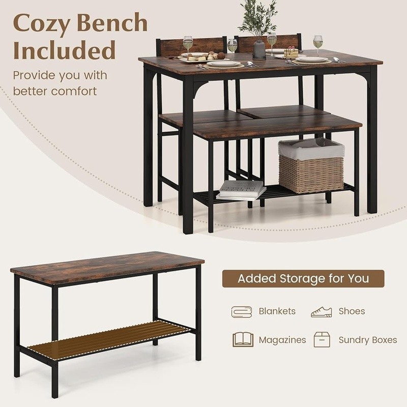 Heavy Duty Metal Dining Table Set Storage Solution Compact Bench 4 People New