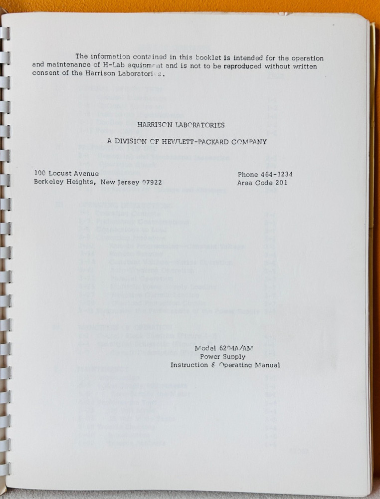 HP Model 6204A/AM Regulated Power Supply Instruction & Operation Manual.