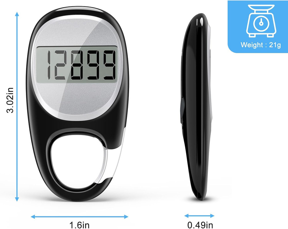 Simple Pedometer for Walking, Accurate Step Tracker with Carabiner, 3D Step Coun