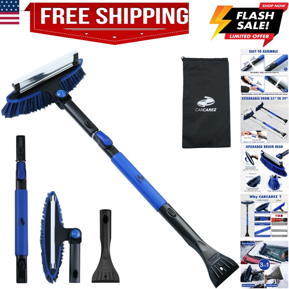 39" Extendable and Ice Scraper, Windshield Window Ice Snow Removal Snow Broom...