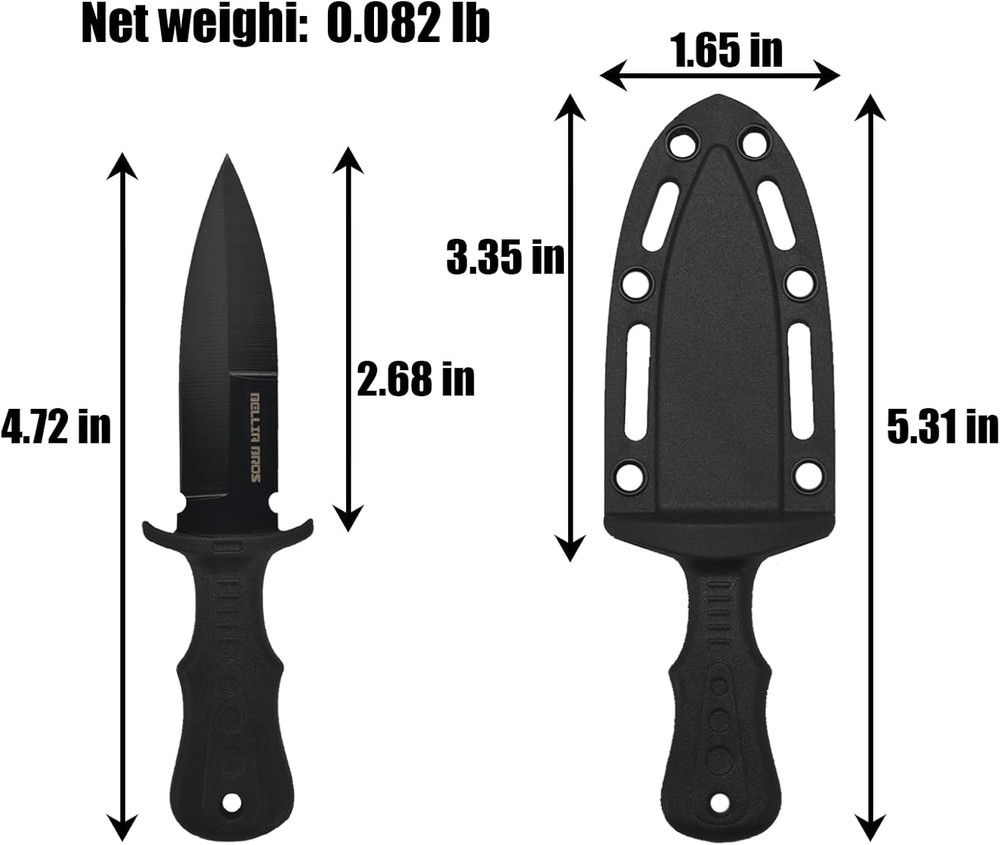 Pocket Fixed Knife 4.72in EDC Neck Sheath Camping Black