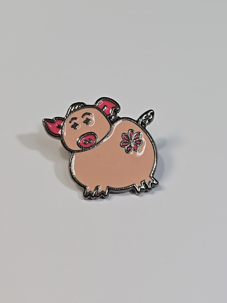Pink Pig With Flower Lapel Pin