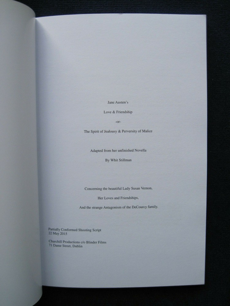 LOVE & FRIENDSHIP - AMPAS - OSCAR CONSIDERATION SCRIPT, 1st Edition