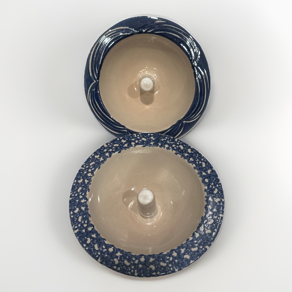 2 The Original Apple Baker Baking Dish Dessert Stoneware Blue Ceramic Pottery
