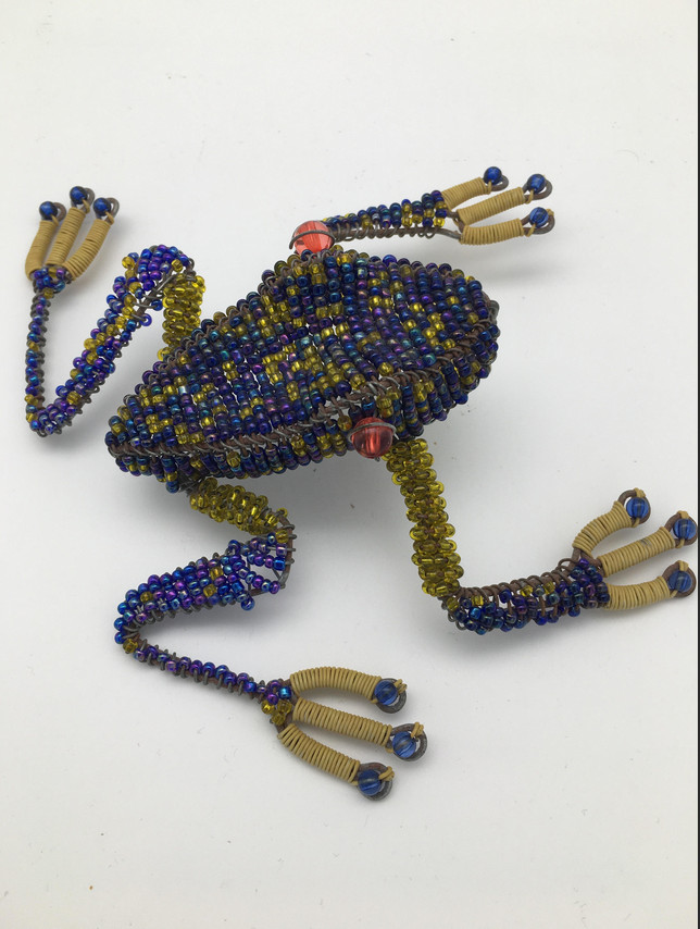 VINTAGE HANDMADE BEADED FROG