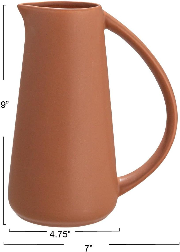 Modern Stoneware Pitcher, Matte Terracotta