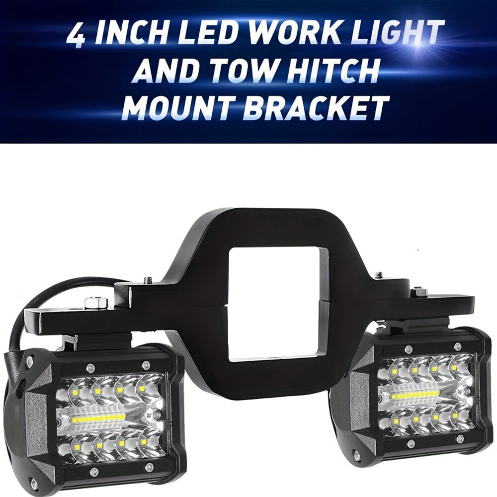 4" Tow Hitch Mounting Bracket COMBO LED Work Light Pods Backup Reverse For Truck