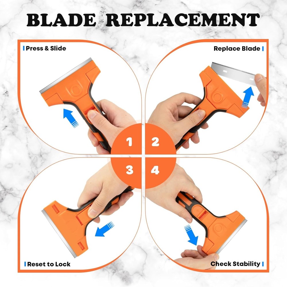 Razor Blade Scraper, Scraper Tool with 15 PCS SK5 Steel Blades, Razor Scraper, E