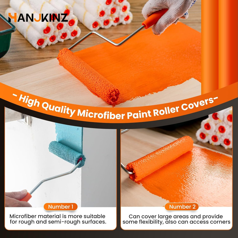 Microfiber Paint Roller 20 Pack 4" 6" Mini Roller Kit w Frames 3/8 Nap Painting