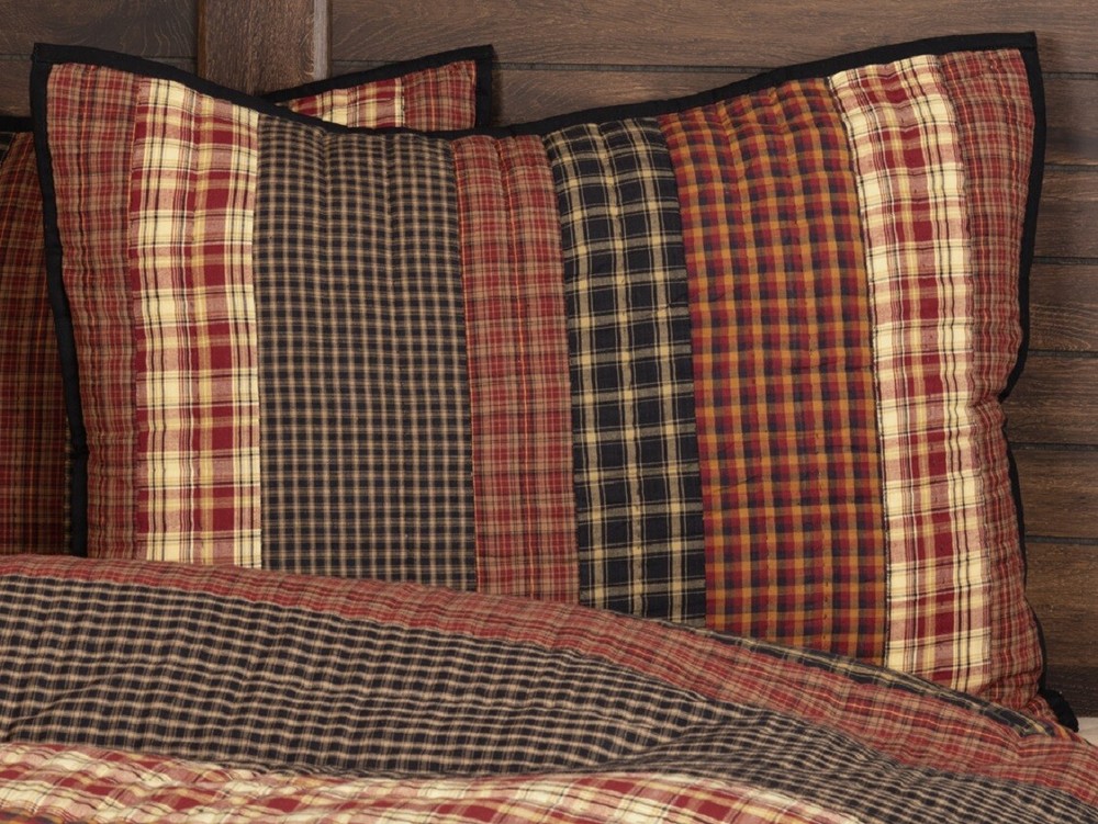 Beckham Rustic Red Black & Cream Hand-Quilted Reverse Seam Patchwork Pillow Sham