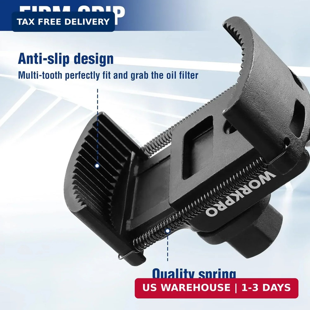 WORKPRO Universal Oil Filter Wrench (60-80mm) Adjustable with Auto-Clamp Spring,