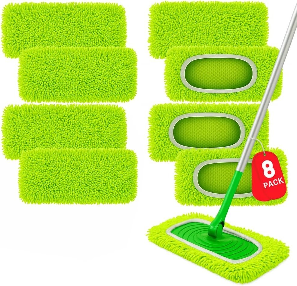 8 Pack Chenille Mop Pads, Reusable Microfiber Mop Refills for 10''–12'' Flat Mop