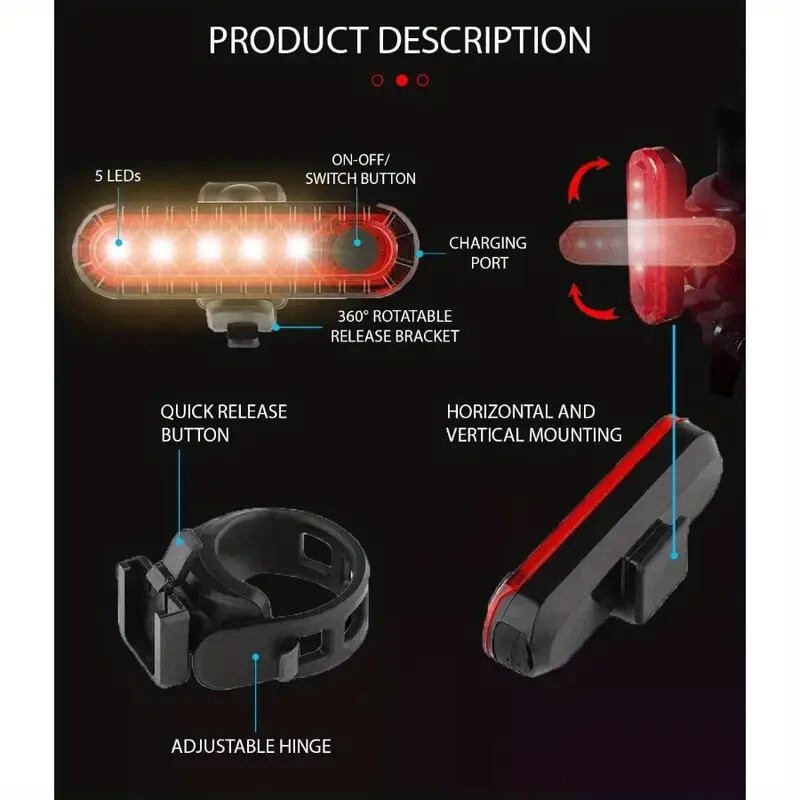 USB Rechargeable LED Bicycle Lights includes Front and Rear
