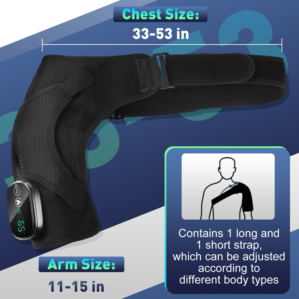 Heated Vibration Shoulder Massager Rotator Cuff Support Brace Compression Wrap