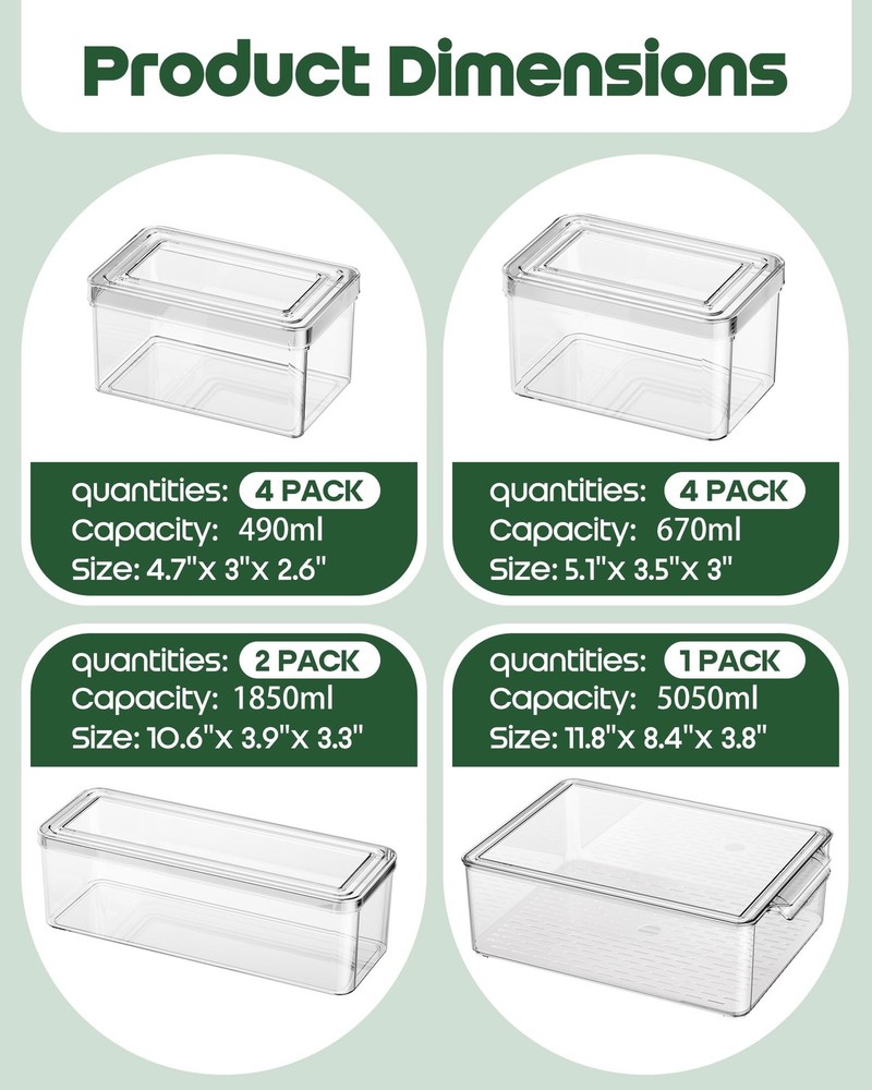 11 Clear Plastic Storage Bins, Stackable Refrigerator Organizer Set