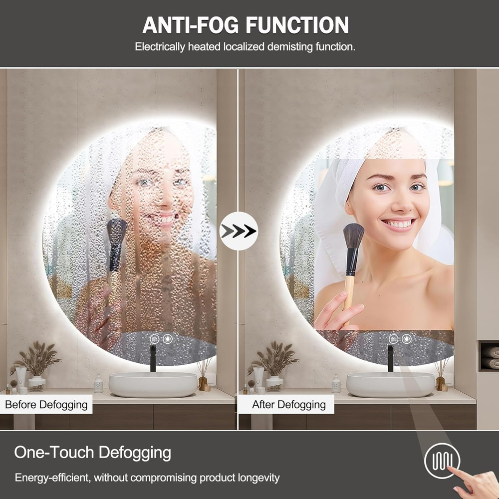 Led Mirror for Bathroom, 40"×28" Half Moon round Backlit Lighted Vanity Mirro...