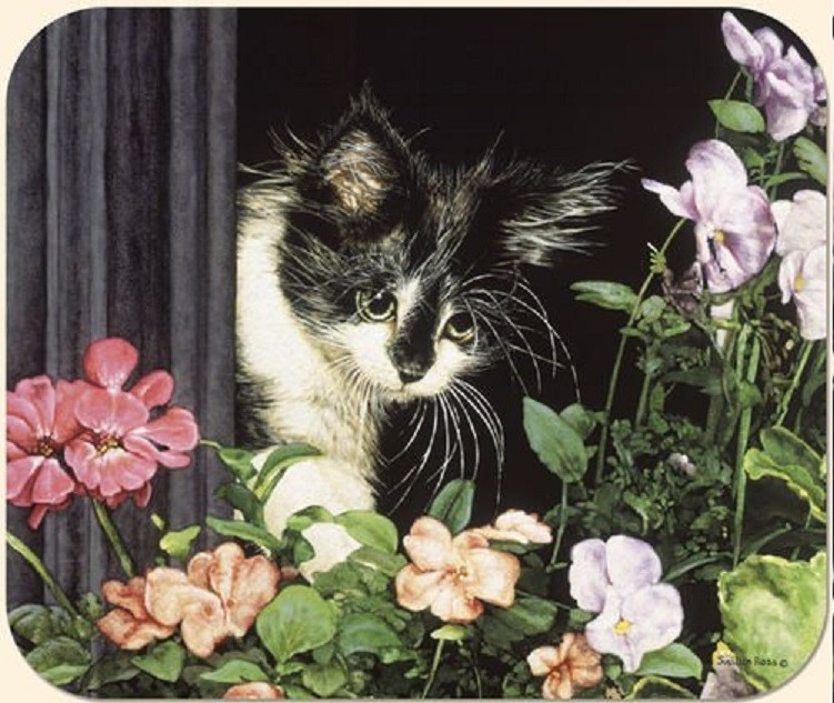 MOUSE PAD--Cat-First Spring--Printed in the U.S.A.--Polyester/Neoprene