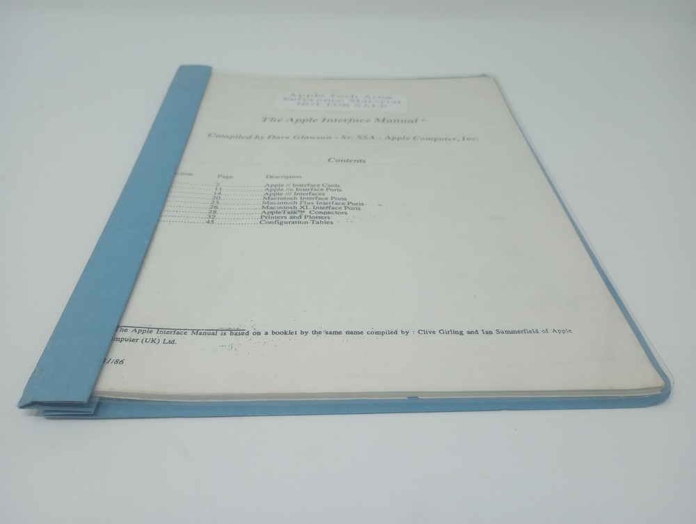 The Apple Interface Manual "Not For Sale" Apple Tech Area Reference Material