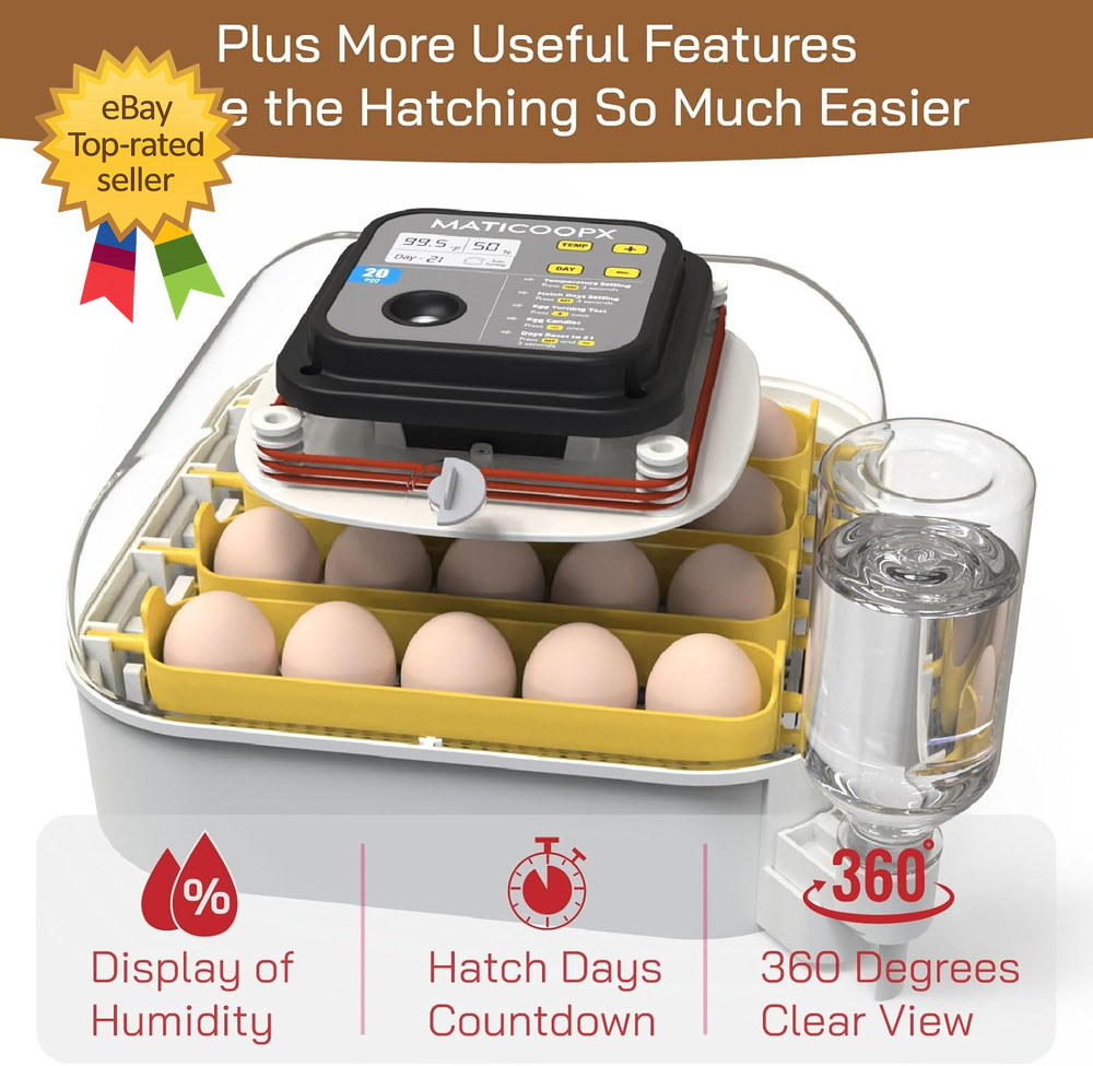 20 Egg Incubator with Humidity Display Egg Candler Automatic Egg Turner