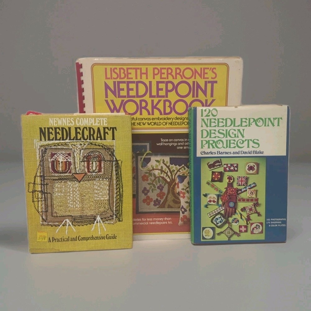Lisbeth Perrone's Needlepoint Workbook Spiral Bound 1973 + 2 More Books