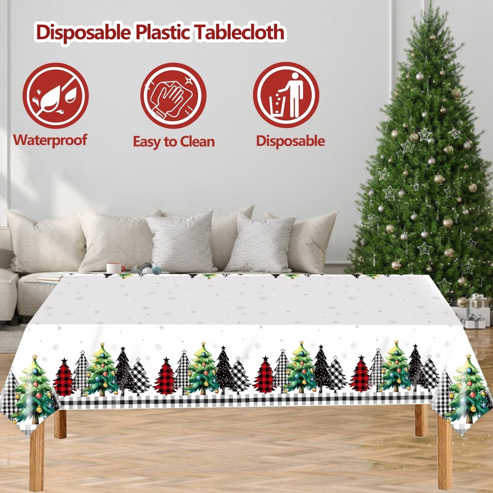 2 Pack Christmas Table Cloth Disposable Plastic Christmas Tree Table Cover Sn...