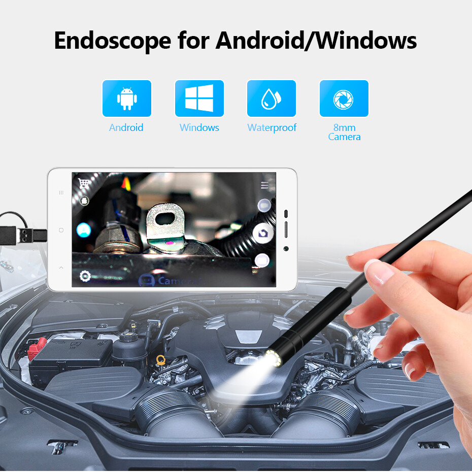 6.6FT 6LED USB Snake Endoscope Borescope HD Inspection Camera For Android Type C
