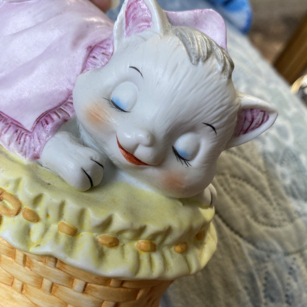 Vtg Lefton Nursery Night Light Sleeping Kitty Ceramic Japan No Light