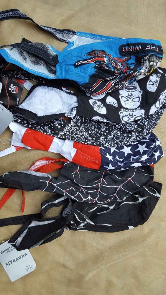 BIKER Motorcycle HEAD WRAPS SKULL CAP DOO RAG 6 pc RANDOM Assorted Patterns NOS