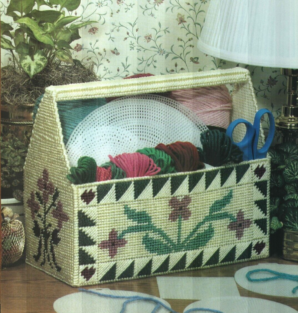 CRAFTER'S CADDY BASKET HOME DECOR PLASTIC CANVAS PATTERN INSTRUCTIONS