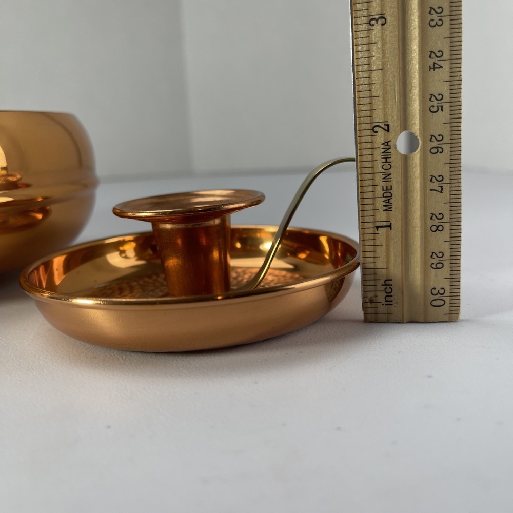 Coppercraft Guild Copper Candle Holder Brass Handle Finger Loop MCM Made USA