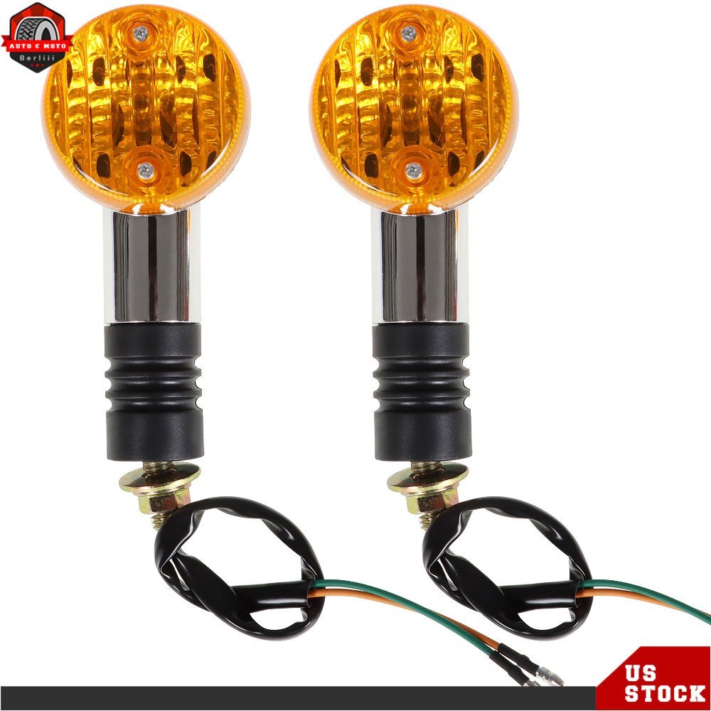 2×Amber Chrome Front Rear Turn Signal Blinker Indicator Light Motorcycle