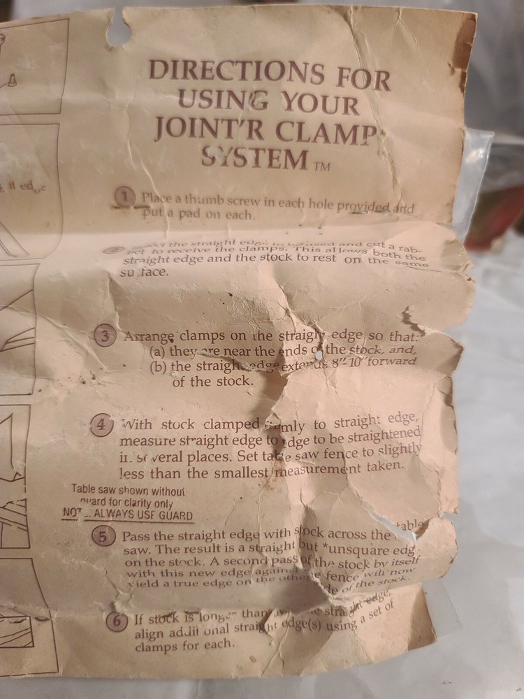 ** Joint'R Clamp System for table saw by Burt Development NEW