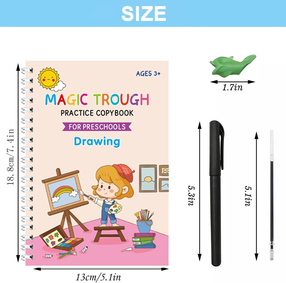 AALGO 4 Pc Magic Grooved Writing Practice for Kids - white