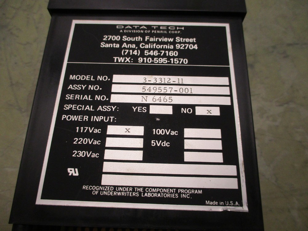 Data Tech Model 3-3312-11 Panel Meter 117VAC [7A]