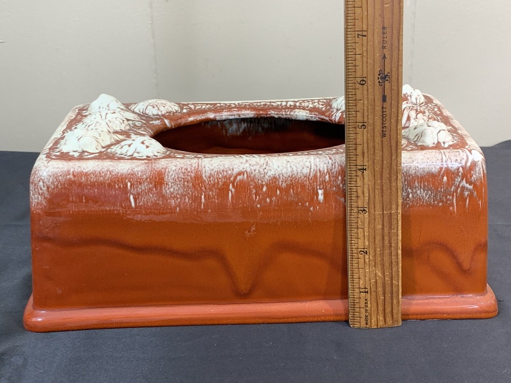 Vintage 60s 70s Retangular Ceramic Tissue Box Brown Drip Glaze Shells Beach