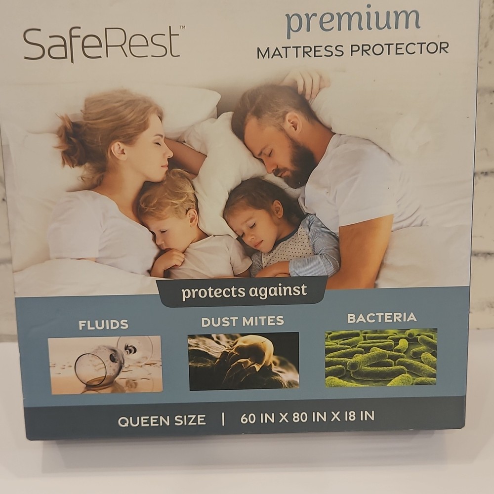 SafeRest Premium Waterproof Hypoallergenic Queen Mattress Protector White