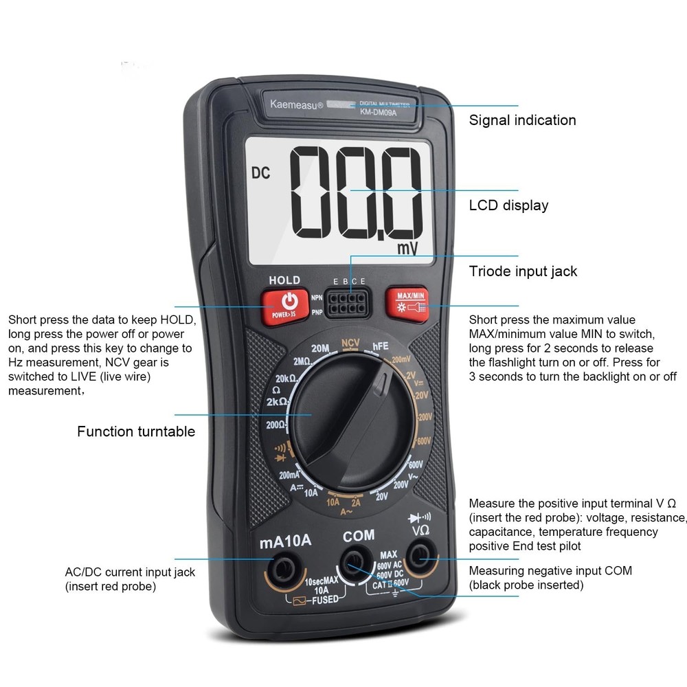 Digital Multimeter Handheld Tester 2000 Counts with NCV Function Su... Fast Ship