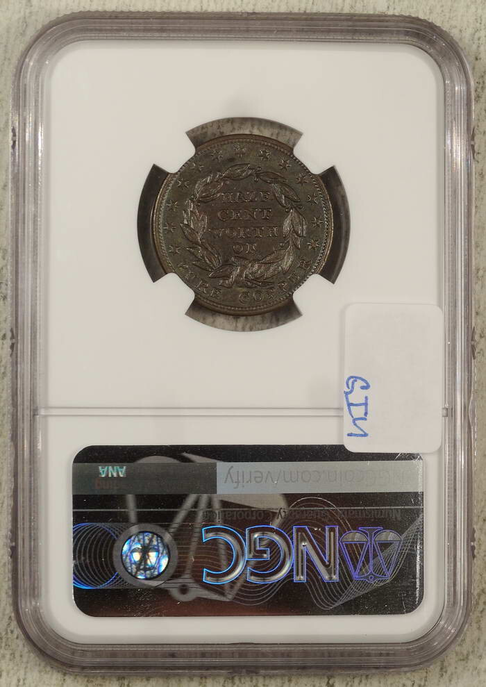 1837 Half Cent Token, HT-73, Choice Uncirculated, NGC MS-64BN, Nice